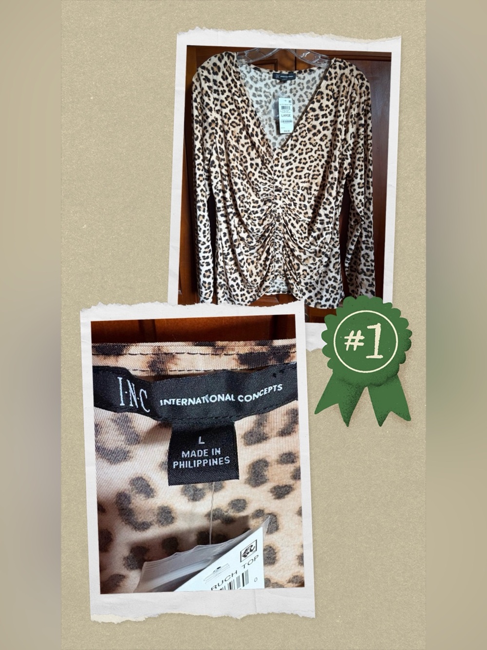 INC International Concepts Animal Print Ruched Blouse #1458